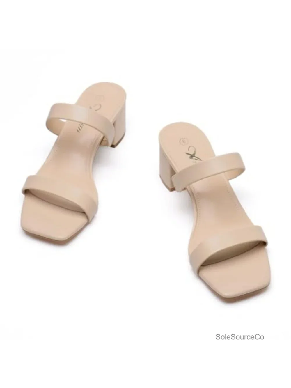 Women's Two Strap Open Toe Chunky Block Heel Sandals Slide